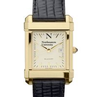 Northeastern Men's Gold Quad with Leather Strap