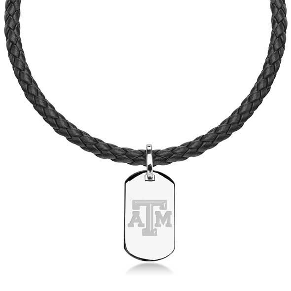Texas A&M University Leather Necklace with Sterling Dog Tag - Image 1