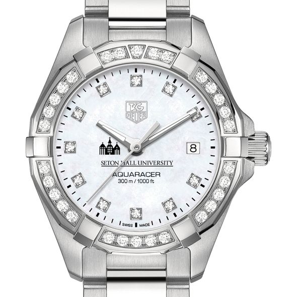Seton Hall University Women's TAG Heuer Steel Aquaracer with MOP Diamond Dial & Bezel - Image 1