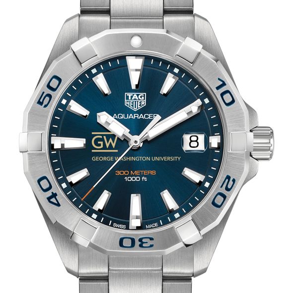 George Washington University Men's TAG Heuer Steel Aquaracer with Blue Dial