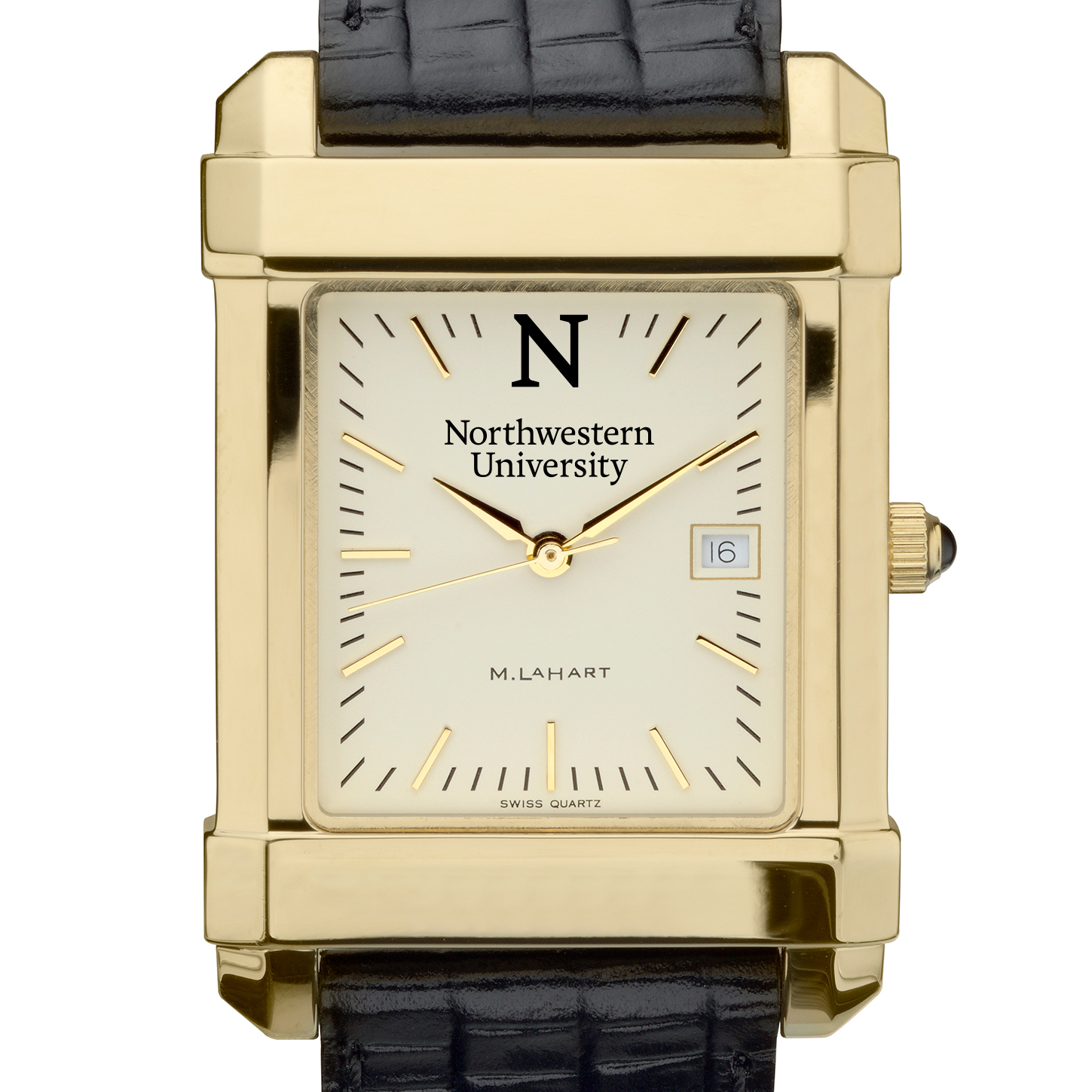 Northwestern Men's Gold Quad Watch with Leather Strap