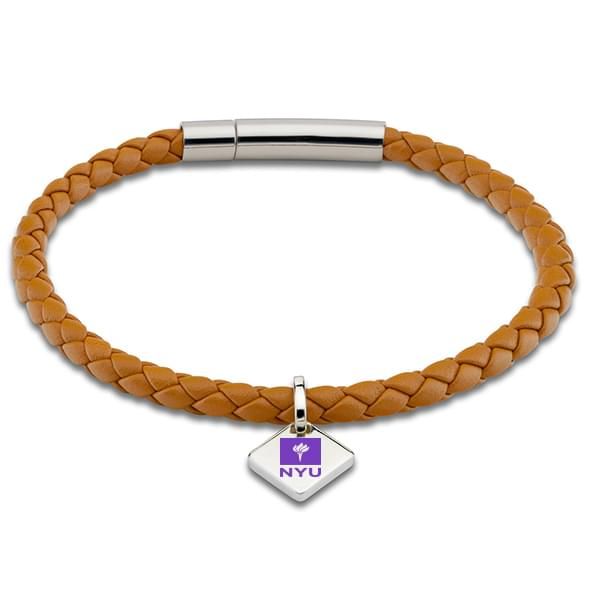 NYU Leather Bracelet with Sterling Silver Tag - Saddle