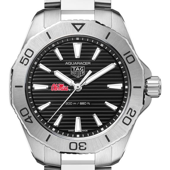 Ole Miss Men's TAG Heuer Steel Aquaracer with Black Dial - Image 1