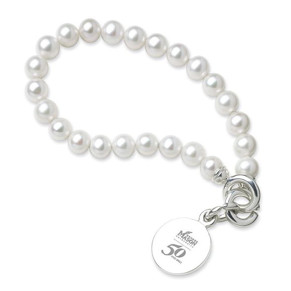 George Mason 50th Anniversary Pearl Bracelet with Sterling Silver Charm - Image 1