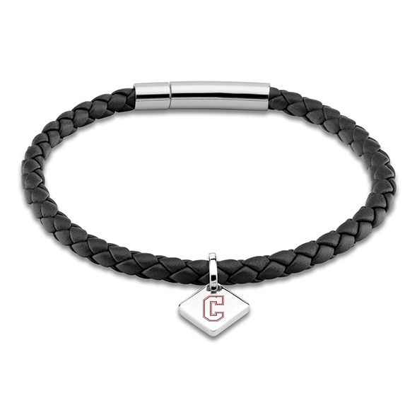 College of Charleston Leather Bracelet with Sterling Silver Tag - Black