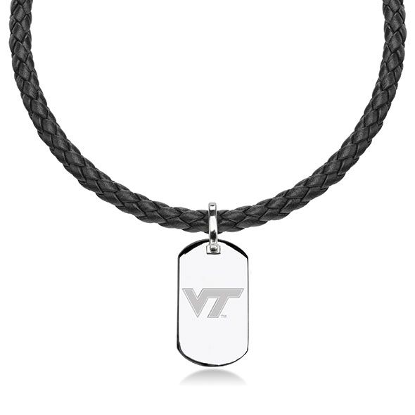 Virginia Tech Leather Necklace with Sterling Dog Tag