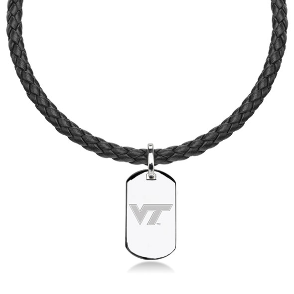 Virginia Tech Leather Necklace with Sterling Dog Tag