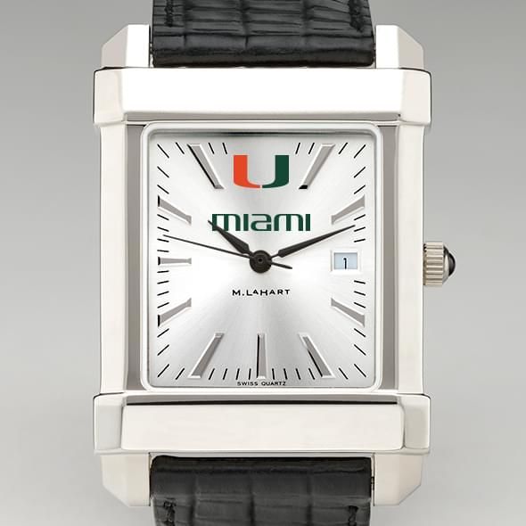 University of Miami Men's Collegiate Watch with Leather Strap - Image 1