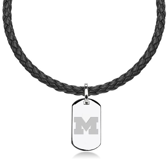 University of Michigan Leather Necklace with Sterling Dog Tag