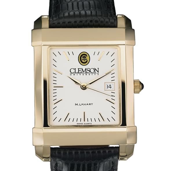 Clemson Men's Gold Quad Watch with Leather Strap