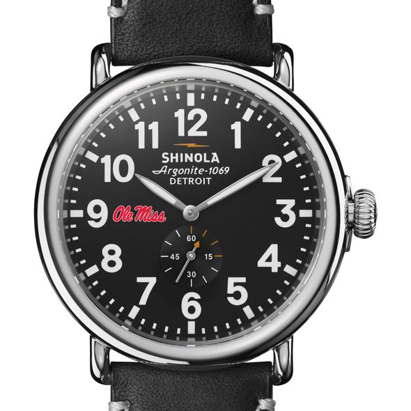 Ole Miss Shinola Watch, The Runwell 47mm Black Dial - Image 1