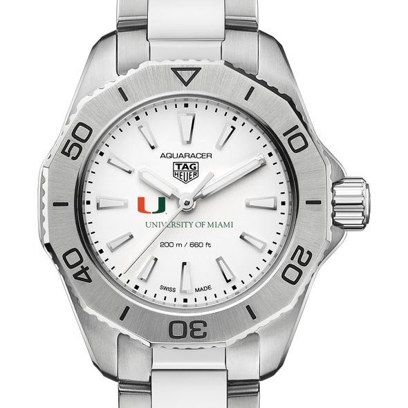 University of Miami Women's TAG Heuer Steel Aquaracer with Silver Dial - Image 1
