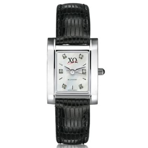 Chi Omega Women's Mother of Pearl Quad Watch with Diamonds & Leather Strap - Image 1