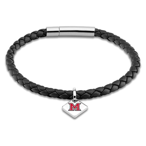 Miami University Leather Bracelet with Sterling Tag - Black