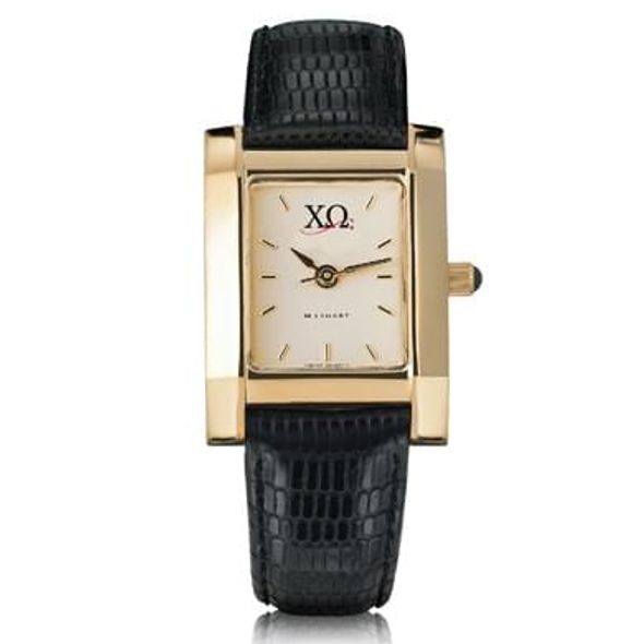 Chi Omega Women's Gold Quad Watch with Leather Strap