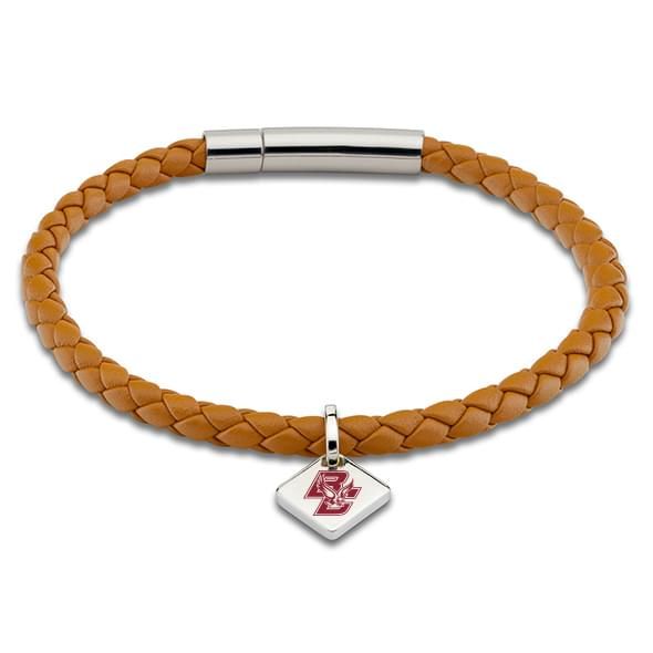 Boston College Leather Bracelet with Sterling Silver Tag - Saddle