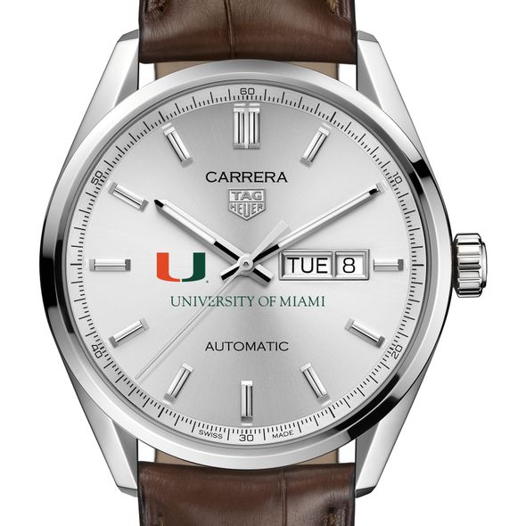 University of Miami Men's TAG Heuer Automatic Day/Date Carrera with Silver Dial - Image 1