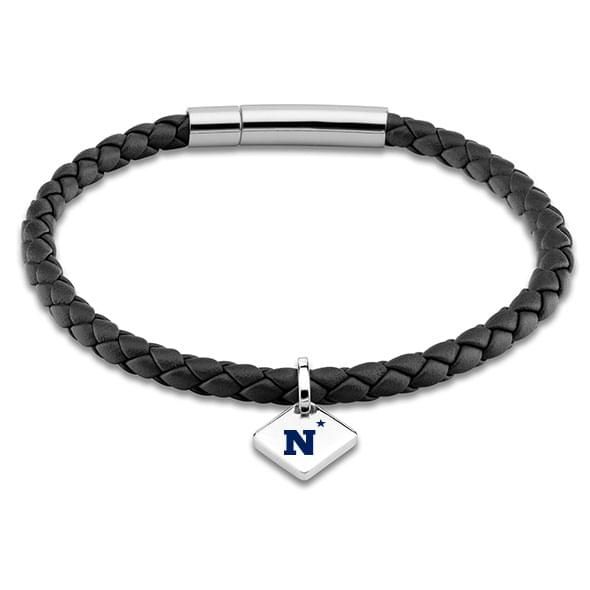 USNA Leather Bracelet with Sterling Silver Tag - Black