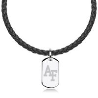 US Air Force Academy Leather Necklace with Sterling Dog Tag