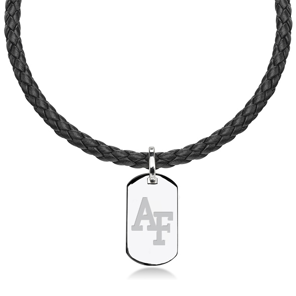 US Air Force Academy Leather Necklace with Sterling Dog Tag
