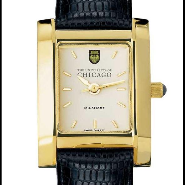 Chicago Women's Gold Quad Watch with Leather Strap