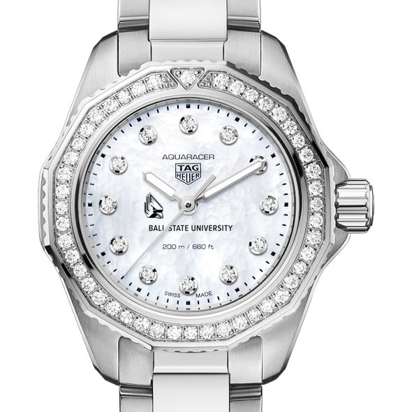 Ball State Women's TAG Heuer Steel Aquaracer with Diamond Dial & Bezel - Image 1