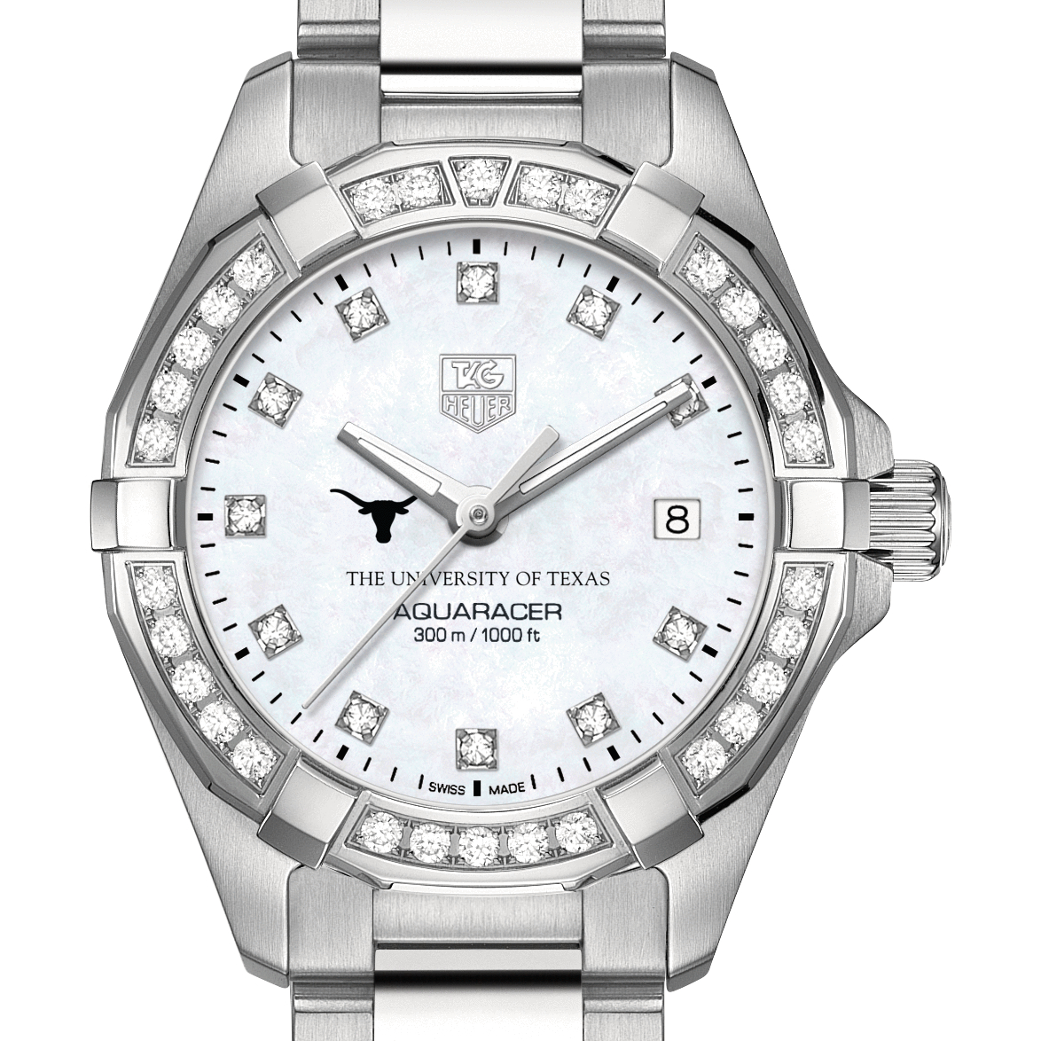 Texas Women's TAG Heuer Steel Aquaracer with MOP Diamond Dial & Diamond Bezel