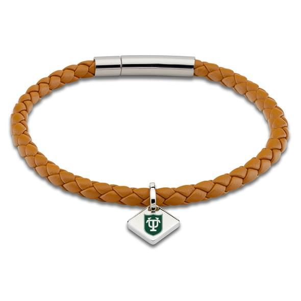 Tulane University Leather Bracelet with Sterling Silver Tag - Saddle