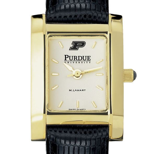 Purdue University Women's Gold Quad with Leather Strap
