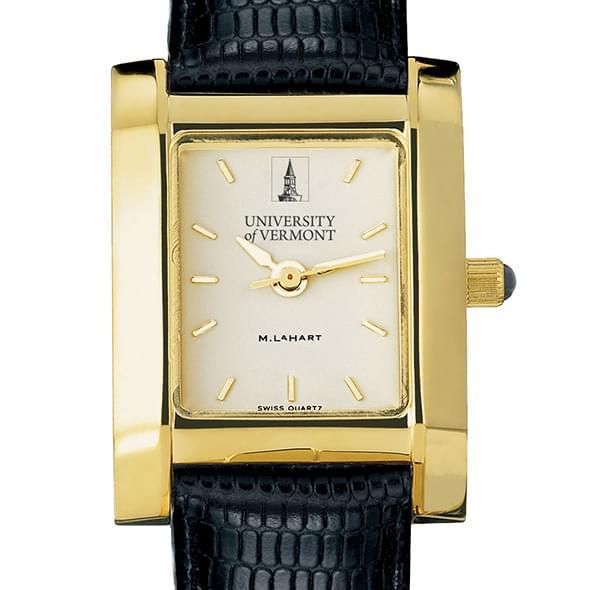 UVM Women's Gold Quad Watch with Leather Strap