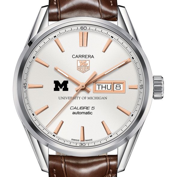 University of Michigan Men's TAG Heuer Day/Date Carrera with Silver Dial & Strap