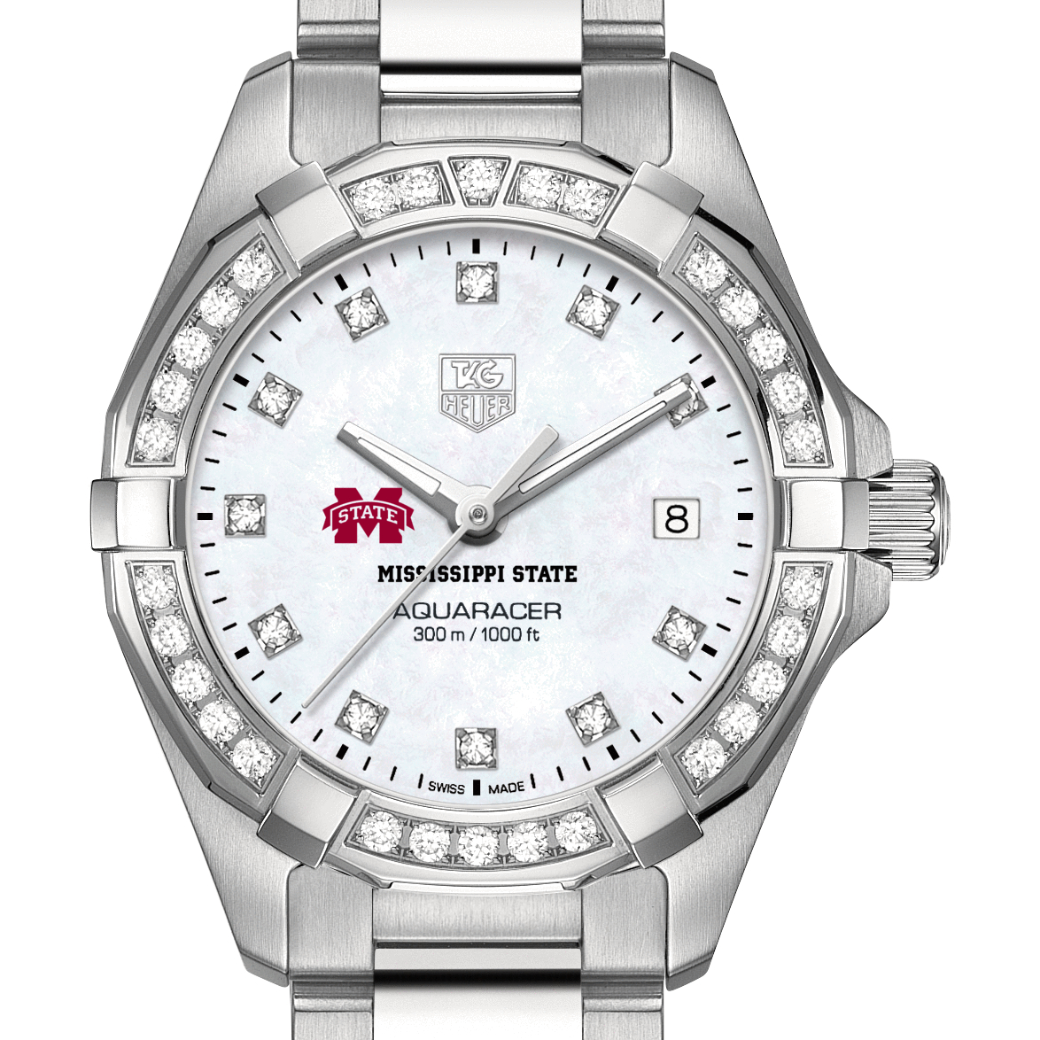 Mississippi State Women's TAG Heuer Steel Aquaracer with MOP Diamond Dial & Diamond Bezel