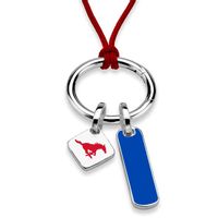 Southern Methodist University Silk Necklace with Enamel Charm & Sterling Silver Tag