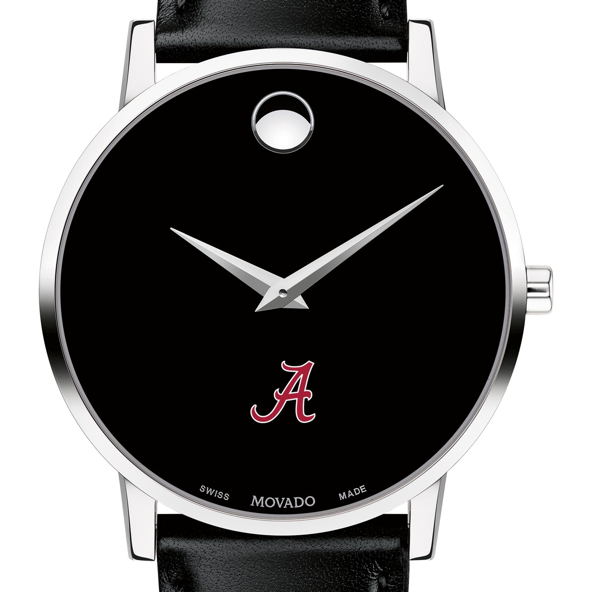 movado museum black dial black leather strap men's watch