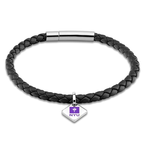 NYU Leather Bracelet with Sterling Silver Tag - Black