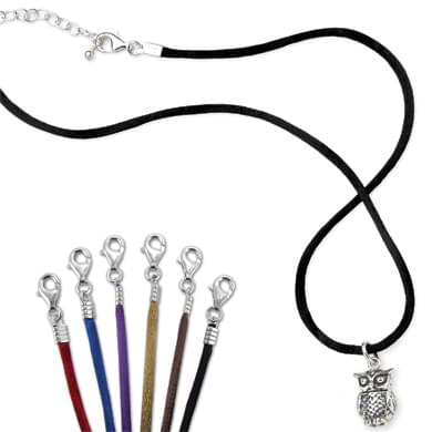 Chi Omega Satin Necklace with Sterling Silver Owl Charm