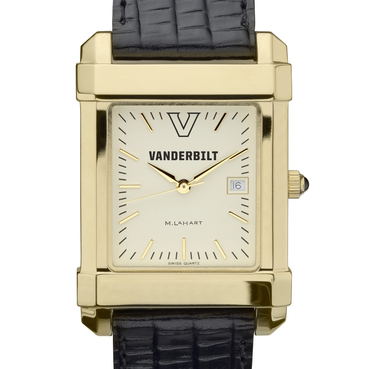 Vanderbilt Men's Gold Quad Watch with Leather Strap