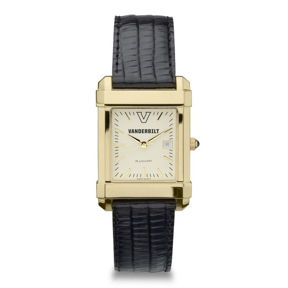 Vanderbilt Men's Gold Quad Watch with Leather Strap
