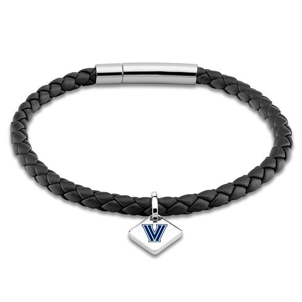 Villanova University Leather Bracelet with Sterling Silver Tag - Black