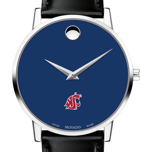 Washington State University Men's Movado Museum with Blue Dial & Leather Strap