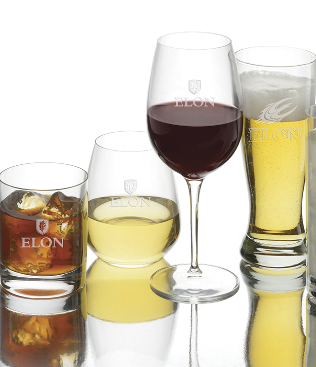 Elon University Glassware - Crystal and Simon Pearce Stemware, Decanter, Elon University Glass, Tumblers, Pilsners, Wine