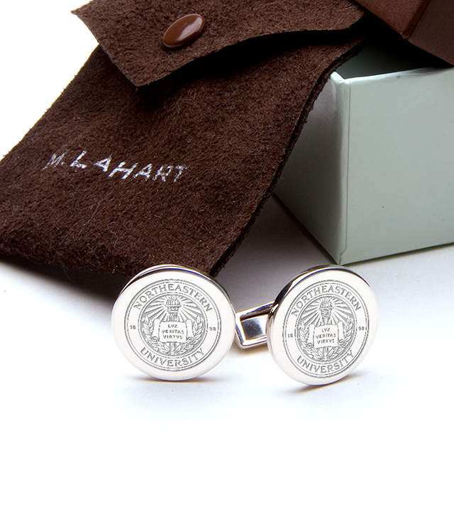 Northeastern Men's Sterling Silver and Gold Cufflinks, Money Clips - Personalized Engraving